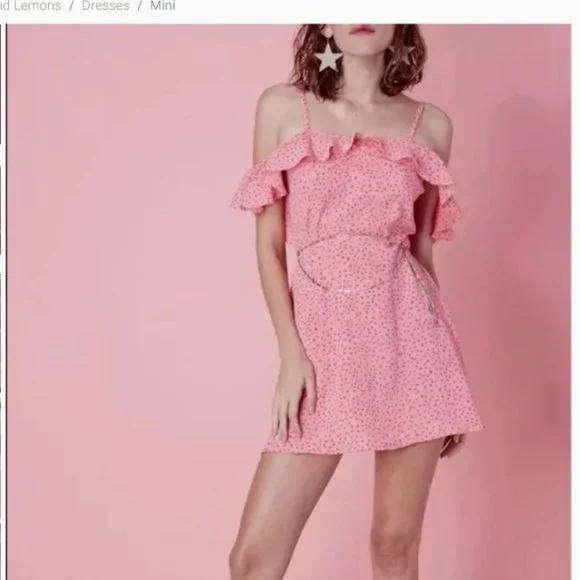 for love and lemons pink star dress For Love Lemons Gilded Star Dress Mini Silk Pink Rose Gold Ruffles NWT